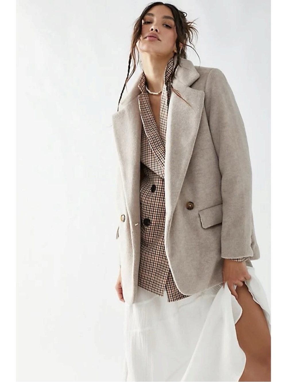 Free People Oversized Menswear Mari Solid Blazer in Light Coffee Size Medium